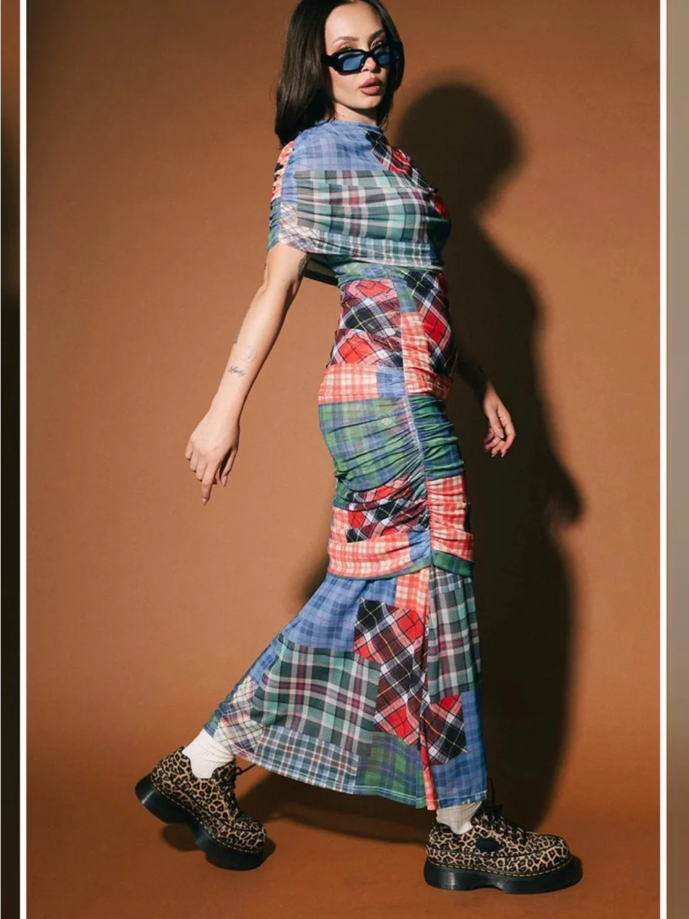 Dressed in Lala Girl From Mars Mesh Dress + Shawl in Mixed Plaids - Picture 9 of 15
